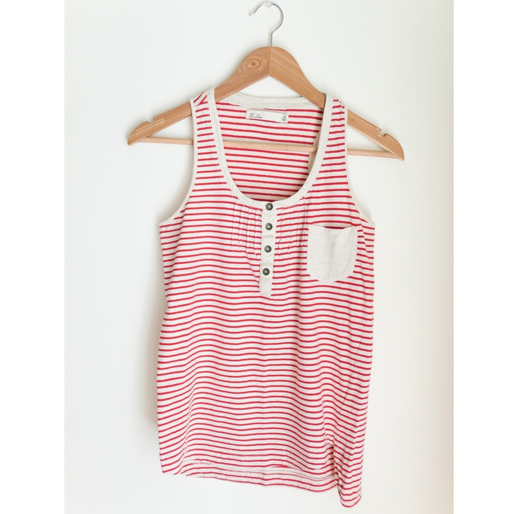 Madewell Red Striped Sleeveless Henley Tank Top